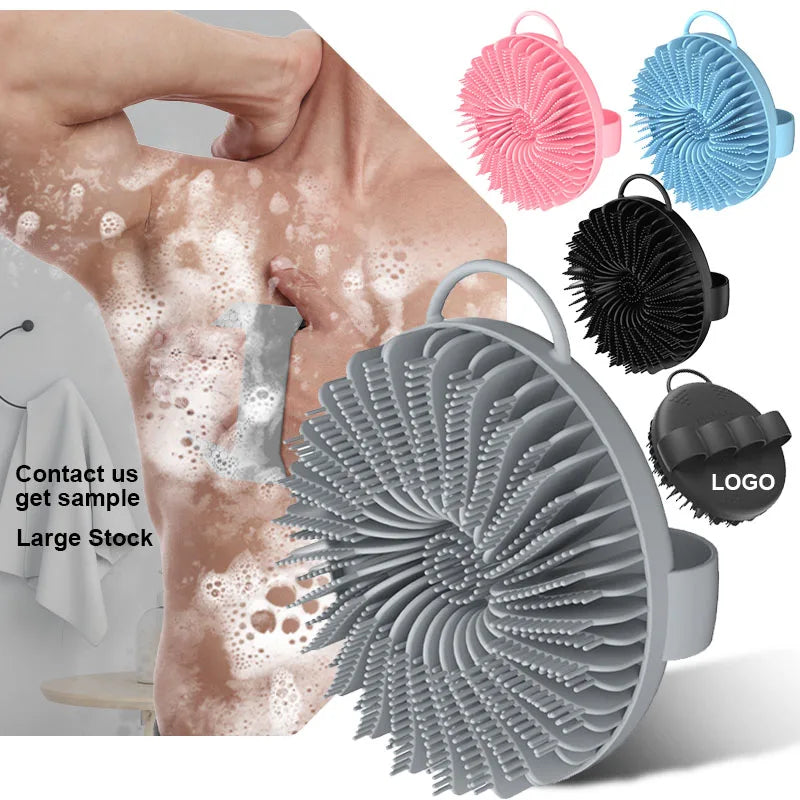 Hot Bathroom anti Bacteria Handheld round Body Scrubber Soft Silicone Skin Exfoliator Massage Bath Back Cleaning Brush for Men